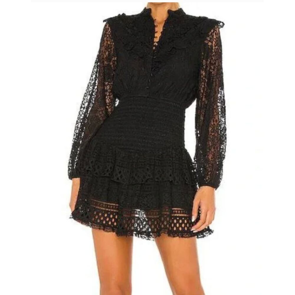 HEMANT & NANDITA Black Lace Longsleeve Mini Dress